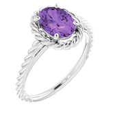 Platinum Natural Amethyst Rope Ring